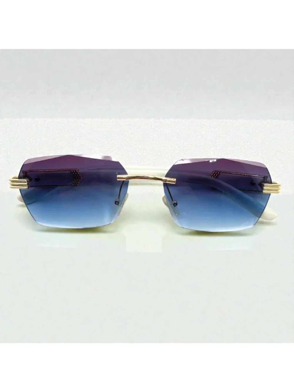 Blue Purple Lens Sunglasses Gold White Frame Y2K Luxe Glam Festival Shades